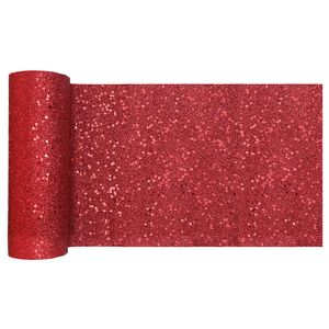 Kerst thema tafelloper op rol - rood glitter - smal 18 x 500 cm - polyester