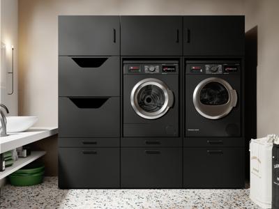 Kast WASHING 2 machines naast elkaar met kast voor wasgoed zwart met 3 opzekasten