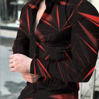 Bon&Bon LEGND Men's Geometric Graphic Long Sleeve Collar Shirt - Black Multicolor-4 / S