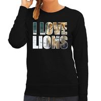 Tekst sweater I love lions foto zwart voor dames - cadeau trui leeuwen liefhebber 2XL  - - thumbnail