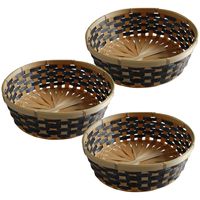 Broodmand rond - 3x - gevlochten bamboe hout - D29 cm - zwart/naturel