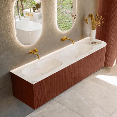 Badmeubel Mondiaz Kurve-Dlux | 175 cm cm | Meubelkleur Ruby | Wastafelkleur Frappe | Solid surface | Dubbel / Links spoelbak | Zonder kraangat(en)