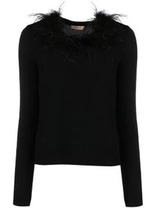 TWINSET pull fin à détails de plumes d'autruche - Noir