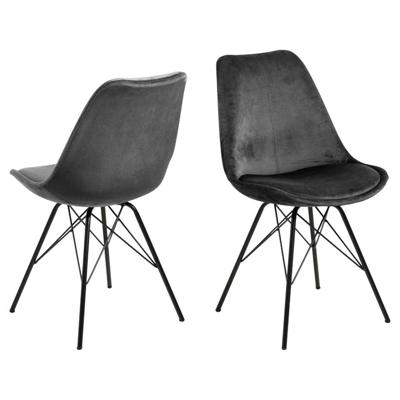 Leen Bakker - Eetkamerstoel Bonn (2 Stuks) - Velvet - Donker - Metaal/Velvet - Grijs - 54x48.5x85.5 Cm