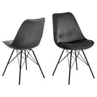 Leen Bakker - Eetkamerstoel Bonn (2 Stuks) - Velvet - Donker - Metaal/Velvet - Grijs - 54x48.5x85.5 Cm