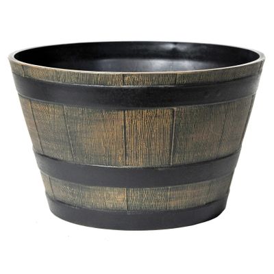 Plantenpot/bloempot - kunststof - bruin - houtmotief - D33 x H21 cm Plantenpot/bloempot - kunststof - bruin - houtmotief - D33 x H21 cm