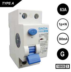 GACIA aardlekschakelaar 6323G 2p 63Amp 300mA [G] 10kA