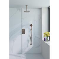 Fortifura Calvi Inbouw Regendoucheset - thermostatisch - plafondarm - 25cm hoofddouche - ronde handdouche - metalen doucheslang - geborsteld koper PVD (Koper) SW970048/ SW970041/ SW970047/ SW970042/ SW970045/