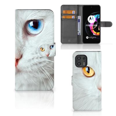 Motorola Edge 20 Lite | Telefoonhoesje | Met pasjeshouder | Witte Kat