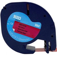 DULA - Dymo LetraTag 91203 - S0721630 - Label Tape - Zwart op Rood plastic - 12mm x 4m - 1 Stuk - thumbnail