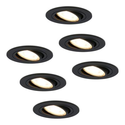 Set van 6 Miro LED inbouwspots - GU10 4 Watt 345 lumen - 2700K Warm wit - Dimbaar - Rond - Kantelbaar - IP20 Voor binnen - Zwart