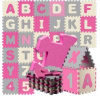 Puzzelmat 86 delig met getallen en letters Roze