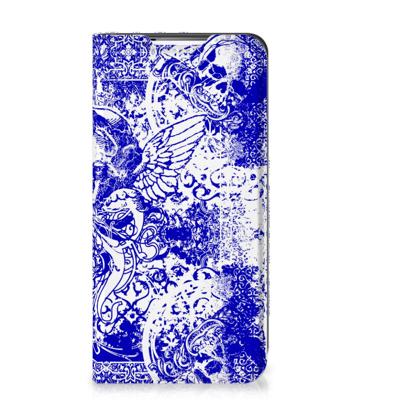 Mobiel BookCase Samsung Galaxy S22 Angel Skull Blauw