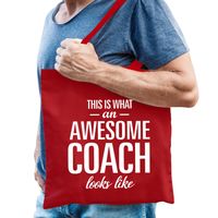 Cadeau tas voor coach/trainer - rood - katoen - 42 x 38 cm - geweldige coach - thumbnail