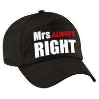 Mrs Always right petje - baseballcap - zwart - met witte en roze letters - dames