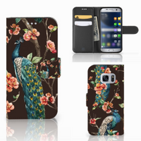 Samsung Galaxy S7 Telefoonhoesje met Pasjes Pauw met Bloemen