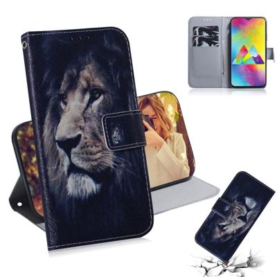 Leeuw patroon gekleurde tekening horizontale Flip lederen case voor Galaxy M20 met houder & card slots & portemonnee