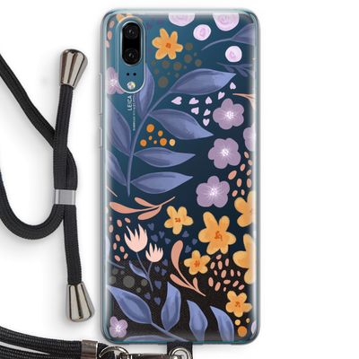 Flowers with blue leaves: Huawei P20 Transparant Hoesje met koord