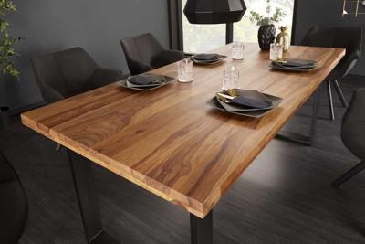 Massief houten eettafel IRON CRAFT 160cm bruin zwart Sheesham stone afwerking Industrieel - 39868