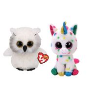 Ty - Knuffel - Beanie Boo's - Ausitin Owl & Harmonie Unicorn - thumbnail