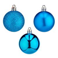 Kerstballen - 24x st - helder blauw - 5 cm - kunststof - glitter/glans/mat