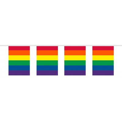 Regenboog vlaggenlijn - 10 meter - plastic - vierkante vlaggetjes - Gay pride versiering