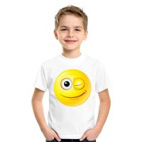 Emoticon t-shirt knipoog wit kinderen XL (158-164)  -