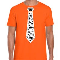 Koningsdag oranje t-shirt - kroontjes stropdas - heren - thumbnail