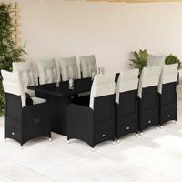 11-delige Bistroset met kussens poly rattan zwart