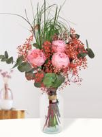 Roze-rood long life boeket inclusief vaasje | 30 cm