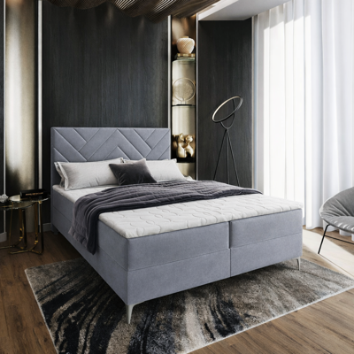 OP=OP Vaste Boxspring Chevron 160 x 200 Velvet Grijs | Incl. Pocketvering