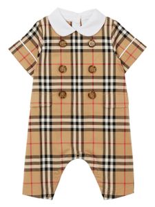 Burberry Kids barboteuse en coton à carreaux - Marron