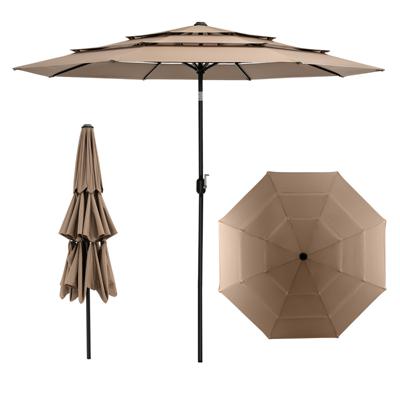 Parasol met 3 Verdiepingen Ø 300 cm Dubbel Geventileerde Tuinparasol met Zwengel aan Beide Zijden 45 Graden Knikbaar Bruin