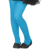 Carnaval verkleed panty voor kinderen - neon blauw - 40 denier - voor 6 tot 12 jaar