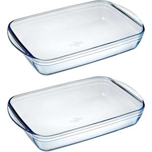 Cosy & Trendy rechthoekige glazen ovenschaal 3,6 liter - Set van 2x stuks - 39 x 24 x 6 cm - Ovensch