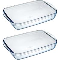 Cosy & Trendy rechthoekige glazen ovenschaal 3,6 liter - Set van 2x stuks - 39 x 24 x 6 cm - Ovensch