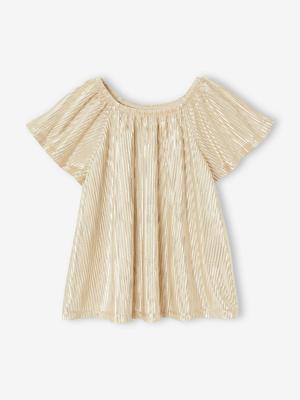 Feestelijke meisjesblouse in lamé met geplooid effect en vlindermouwen goud
