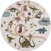 Kindervloerkleed Rond Dino COCO Crème - Zacht Speelkleed voor de Kinderkamer