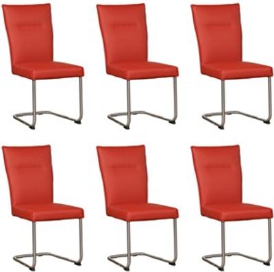 Set van 6 Rode leren Retro - poot rond rvs - Toledo Leer Siegelstein (rood leer)