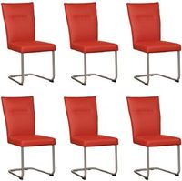 Set van 6 Rode leren Retro - poot rond rvs - Toledo Leer Siegelstein (rood leer)