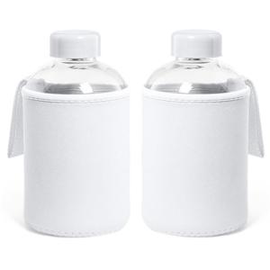 Glazen waterfles/drinkfles softshell bescherm hoes - 2x - wit - 600 ml - Sportfles - Bidon