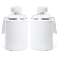 Glazen waterfles/drinkfles softshell bescherm hoes - 2x - wit - 600 ml - Sportfles - Bidon - thumbnail