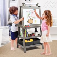 3 in 1 Kinderezel Kinder Schoolbord Dubbelzijdig Whiteboard & Schoolbord & Tekenpapier voor Peuters Grijs