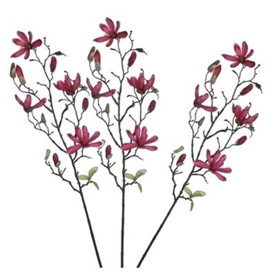 Mica Decorations Kunstbloemen - 3x - magnolia tree - donkerroze - 80 cm - siertakken - boeket