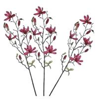 Mica Decorations Kunstbloemen - 3x - magnolia tree - donkerroze - 80 cm - siertakken - boeket