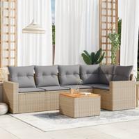 6-delige Loungeset met kussens poly rattan gemengd beige