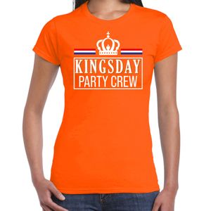 Kingsday party crew t-shirt oranje met witte letters voor dames - Koningsdag shirts 2XL  -