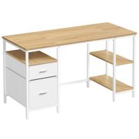 Bureau met planken en lades, Natuurlijk Eiken + Perlwit / 140B cm