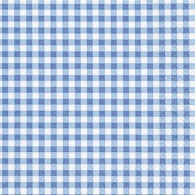60x Tafel diner/lunch servetten 33 x 33 cm ruitjes blauw/wit 3-laags