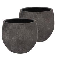 DK Design Bloempot rond model Maya - 2x - verweerd zwart - D21 x H24 cm - rustiek